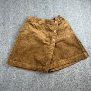 Uniqlo Corduroy Skort Kids 150 Brown Wrap Front Button Mini Skirt Shorts